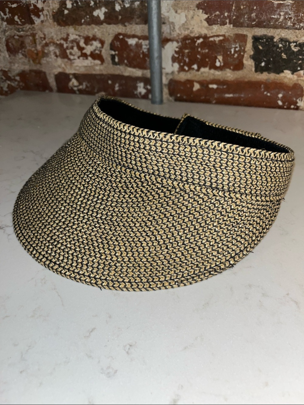 Nine West Two-Tone Woven Visor - Black & Natural